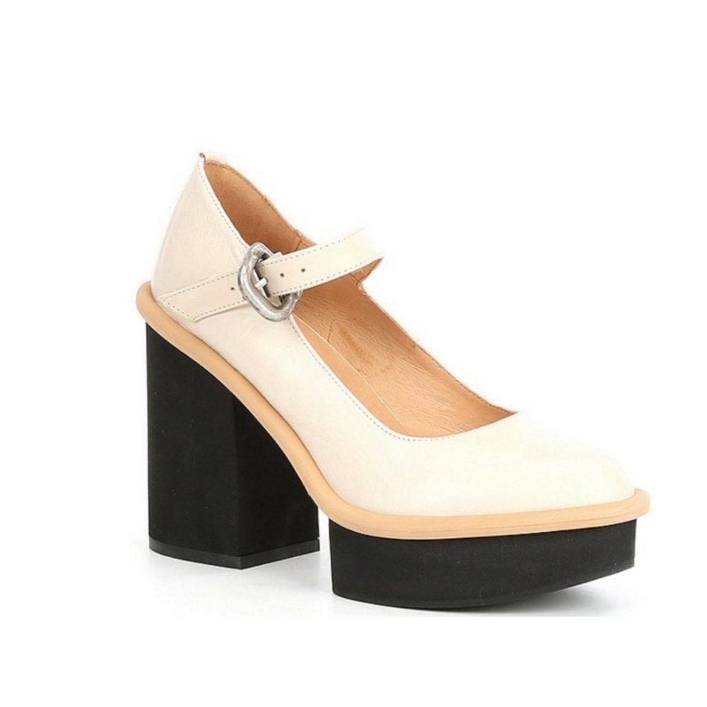 Free People Maggie MJ Mary Jane Platforms Withe Leather Almond Toe Sz 39.5